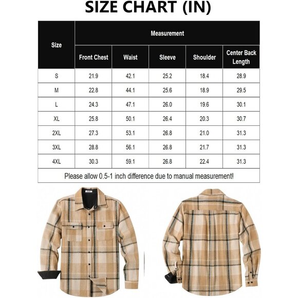 Men Khaki Flannel Shirts Long Sleeve Cotton Plaid Shirt Casual Button Down Shirt - Picture 6 of 8